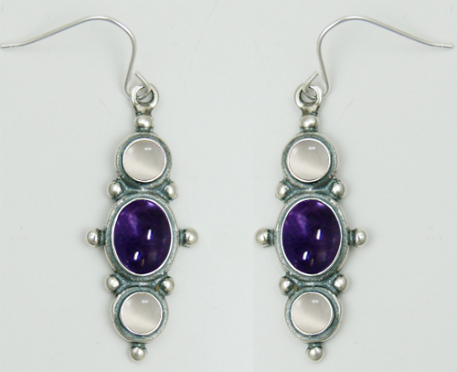 Sterling Silver Drop Dangle Earrings With Iolite And White Moonstone